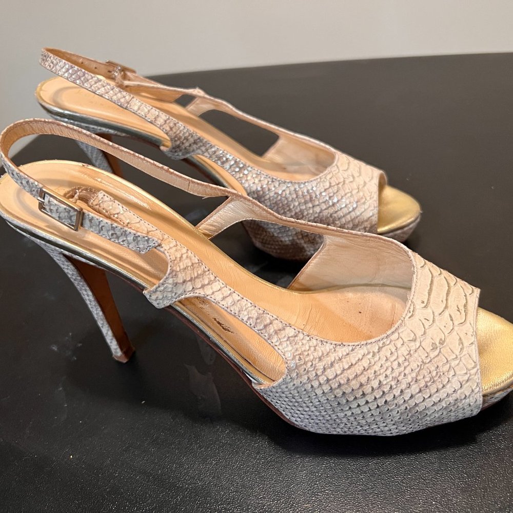 Kate Spade 7.5 Metallic Python Peep Toe - Picture 12 of 12